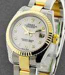 Datejust Ladies 26mm in Steel with Yellow Gold Fluted Bezel on Oyster Bracelet with Ivory Jubilee Arabic Dial