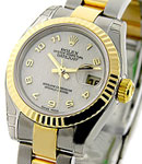 Datejust Ladies 26mm in Steel with Yellow Gold Fluted Bezel on Oyster Bracelet with Ivory Jubilee Arabic Dial