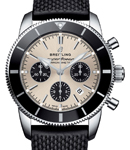 Superocean Heritage II Chronographe 46mm in Steel with Black Bezel On Black Rubber Strap - Silver Dial - Black Sub dial