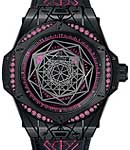 Big Bang Sang Bleu All Black Pink in Black Ceramic and Black Plated Titanium Diamond Bezel on Black Rubber and Pink Calf Strap with Black Dial