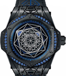 Big Bang Sang Bleu All Black Blue in Black Ceramic and Black Plated Titanium Diamond Bezel on Black Rubber and Calf Strap with Black Dial