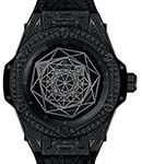 Big Bang Sang Bleu All Black in Black Ceramic and Black Plated Titanium Diamond Bezel on Black Rubber and Shiny Calf Strap with Black Dial