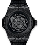 Big Bang Sang Bleu All Black in Black Ceramic and Black Plated Titanium Diamond Bezel on Black Rubber and Shiny Calf Strap with Black Dial