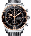 Superocean Heritage II B01 Chronograph in Steel with Black and Rose Gold Bezel on Steel Bracelet with Volcano Black Dial