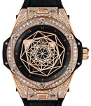 Big Bang Sang Bleu Steel in Rose with Diamond Bezel & Lugs on Black Rubber and Shiny Calf Strap with Black Dial