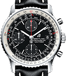Navitimer 1 Chronograph in Steel on Black Cafskin Leather Strap with Black Dial