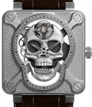 BR01-92 Burning Skull in Steel - Limited to 500 pcs on Brown Alligator Leather Strap with Skull Dial