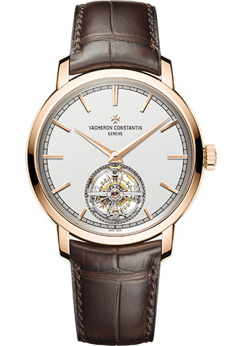 Traditionnelle Tourbillon 41mm in Rose Gold on Brown Crocodile Leather Strap with Silver Dial