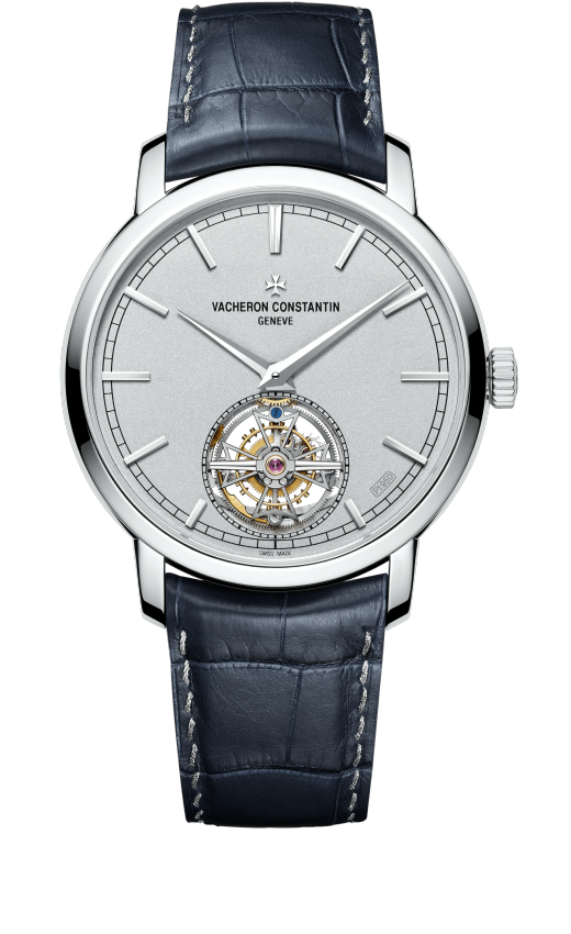 Traditionnelle Tourbillon 41mm in Platinium - Limited to 25 pcs on Blue Crocodile Leather Strap with Silver Dial