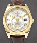 Sky Dweller 42mm in Yellow Gold with Fluted Bezel on Strap with Sundust Roman Dial