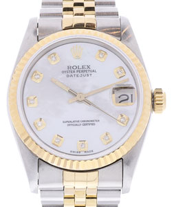 Datejust 31mm Mid Size in Steel with Yellow Gold Fluted Bezel on Jubilee Bracelet with MOP Diamond Dial