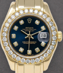Lady Masterpeice in Yellow Gold with 32 Diamond Bezel on Pearlmaster Bracelet with Blue Diamond Dial