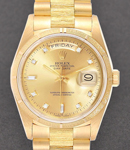 President Day-Date in Yellow Gold Bark Finished Bezel on President Bracelet with Champagne Diamond Dial