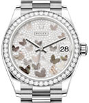 Datejust 31mm in White Gold with Diamond Bezel on President Bracelet with MOP Butterfly Dial with Pave Diamond