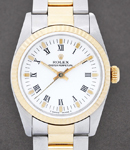 Oyster Perpetual No Date 31mm in Steel with Yellow Gold Fluted Bezel on Oyster Bracelet with White Roman Dial