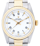 Oyster Perpetual No Date 31mm in Steel with Yellow Gold Fluted Bezel on Oyster Bracelet with White Roman Dial