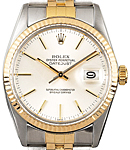 Datejust 36mm in Steel with Yellow Gold Fluted Bezel  on Jubilee Bracelet with Silver Stick Dial