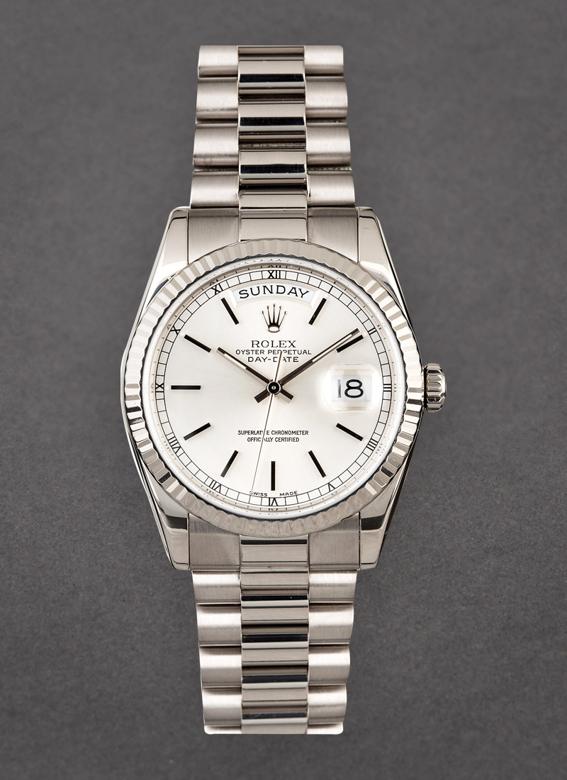 Pre-Owned Rolex President Day Date 36mm in White Gold with Fluted Bezel