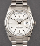 President Day Date 36mm in White Gold with Fluted Bezel on President Bracelet with Silver Stick Dial