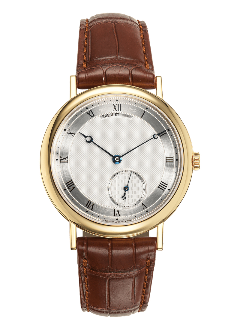 Classique 40mm in Yelllow Gold on Brown Alligator Leather Strap with Silver Dial