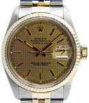 Datejust 36mm in Steel with Yellow Gold Fluted Bezel  on Jubilee Bracelet with Champagne Houndstooth Stick Dial