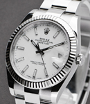 Datejust II 41mm with White Gold Fluted Bezel on Oyter Bracelet with White Stick Dial