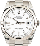 Datejust II 41mm with White Gold Fluted Bezel on Oyter Bracelet with White Stick Dial