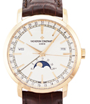 Patrimony Moonphase and Retrograde Date in Rose Gold on Brown Alligator Strap with Silver Dial