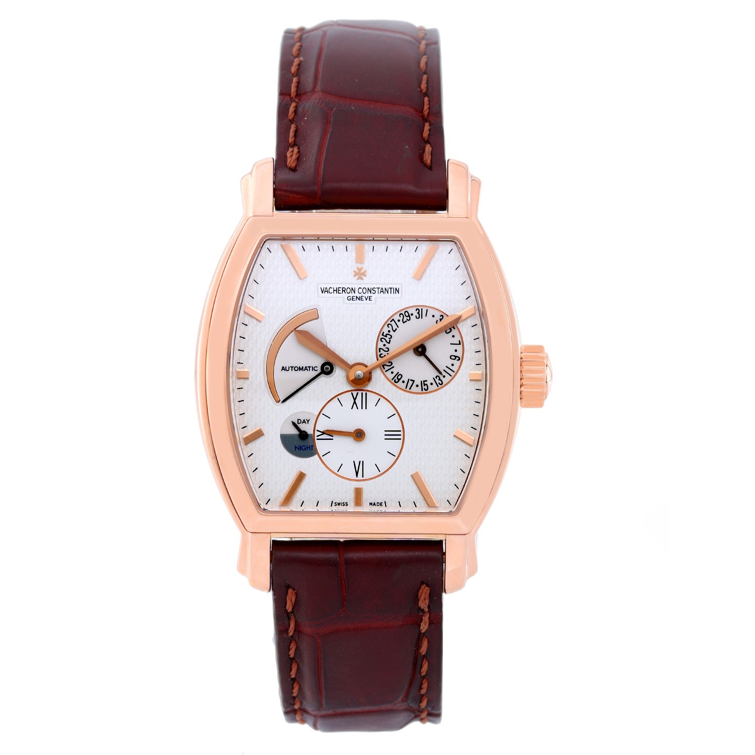 Royal Eagle Power Reserve Dual Time in Rose Gold on Dark Brown Alligator Strap with Silver Dial