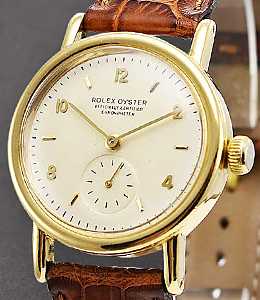 Vintage Rolex 3716 - Automatic in Yellow Gold on Brown Alligator Leather Strap with Silver Dial