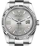 Datejust 36mm in Steel with White Gold Fluted Bezel   on Oyster Bracelet with Rhodium Waves Dial - Diamonds on 6 & 9