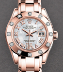 Masterpiece in Rose Gold with12 Diamond Bezel on Pearlmaster Bracelet with MOP Roman Dial Diamond with Vi