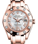 Masterpiece in Rose Gold with12 Diamond Bezel on Pearlmaster Bracelet with MOP Roman Dial Diamond with Vi