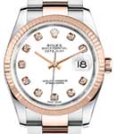 2-Tone Datejust 36mm in Steel with Rose Gold Fluted Bezel on Oyster Bracelet with White Diamond Dial
