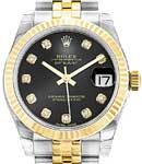Datejust 31mm in Steel and Yellow Gold With Fluted Bezel on Bracelet with Black Diamond Dial