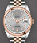 Datejust 36mm in Steel with Rose Gold Domed Bezel on New Style Jubilee Bracelet with Silver Diamond Dial