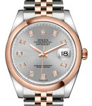 Datejust 36mm in Steel with Rose Gold Domed Bezel on New Style Jubilee Bracelet with Silver Diamond Dial