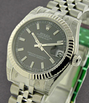 Midsize 31mm DateJust in Steel with Fluted Bezel on Jubilee Bracelet with Black Luminous Stick Dial