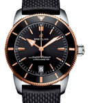 Superocean Heritage II 42mm in Steel with Rose Gold and Black Ceramic Bezel on Black Rubber Strap with Black Dial