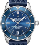 Superocean Heritage II 42mm in Steel with Blue Ceramic Bezel on Blue Rubber Strap with Black Dial