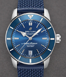 Superocean Heritage II 42mm in Steel with Blue Ceramic Bezel on Blue Rubber Strap with Black Dial