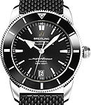 Superocean Heritage II 42mm in Steel with Black Ceramic Bezel on Black Rubber Strap with Black Dial