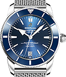 Superocean Heritage II 42mm in Steel with Blue Ceramic Bezel on Stainless Steel Bracelet with Blue Dial