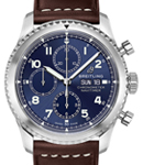 Navitimer 8 Chronograph 43mm in Steel On Brown Calfskin Leather Strap with Blue Dial