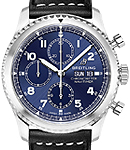 Navitimer 8 Chronograph 43mm in Steel On Black Calfskin Leather Strap with Blue Dial