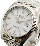 Datejust 41mm in Steel with White Gold Fluted Bezel on Jubilee Bracelet with White Stick Dial