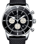 Superocean Heritage II Chronographe 46mm in Steel with Black Bezel On Black Rubber Strap - Black Dial - Black Sub dial