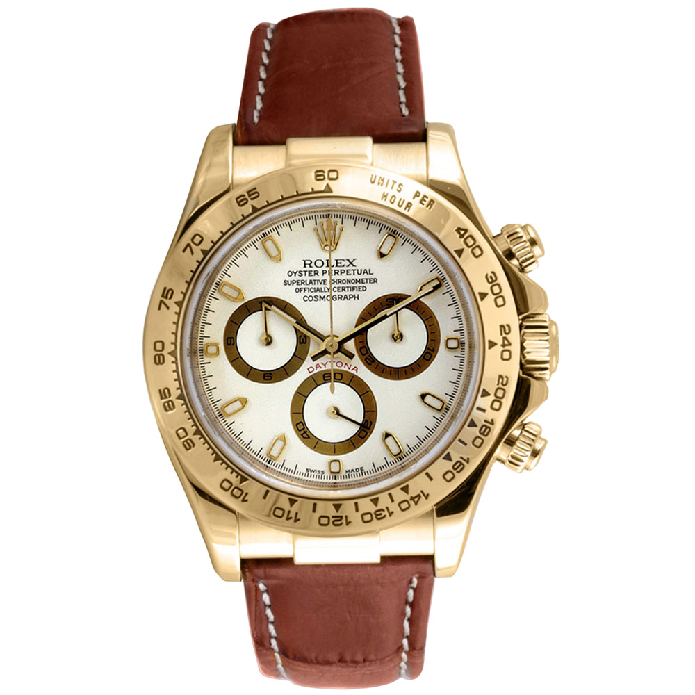 Daytona Cosmograph in Yellow Gold on Strap with White Stick Dial