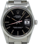 Date 34mm in Steel Smooth Bezel on Oyster Bracelet with Black Stick Dial