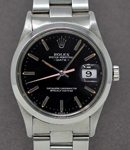 Date 34mm in Steel Smooth Bezel on Oyster Bracelet with Black Stick Dial